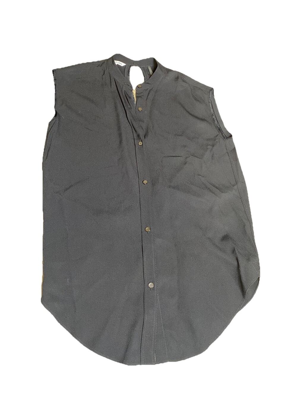 helmet lang black button down sleeveless frayed top open twist back sz S